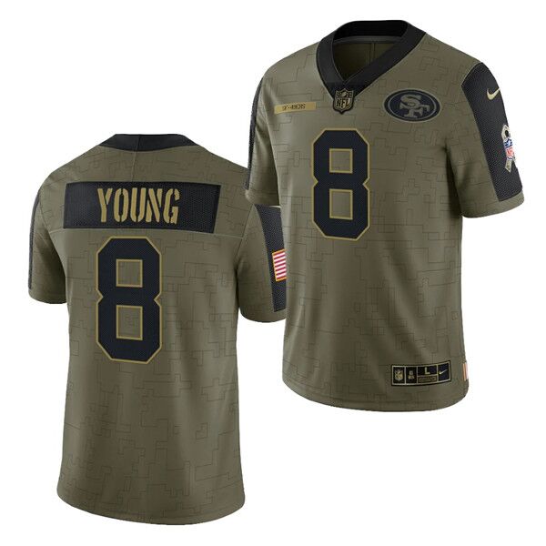 Men's San Francisco 49ers #8 Steve Young 2021 Olive Camo Salute To Service Limited Stitched Jersey Men's San Francisco 49ers #8 Steve Young 2021 Olive Camo Salute To Service Limited Stitched Jersey